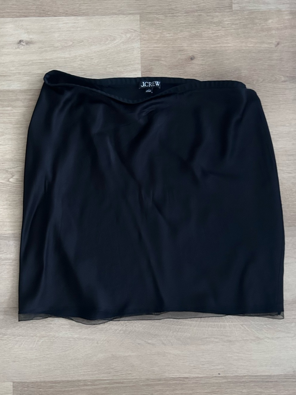 J.Crew Black Slip Skirt Sheer Chiffon Overlay Grosgrain Waist L
